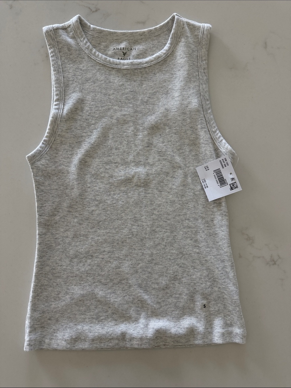 American Eagle Light Heather Gray Ribbed Muscle Tank